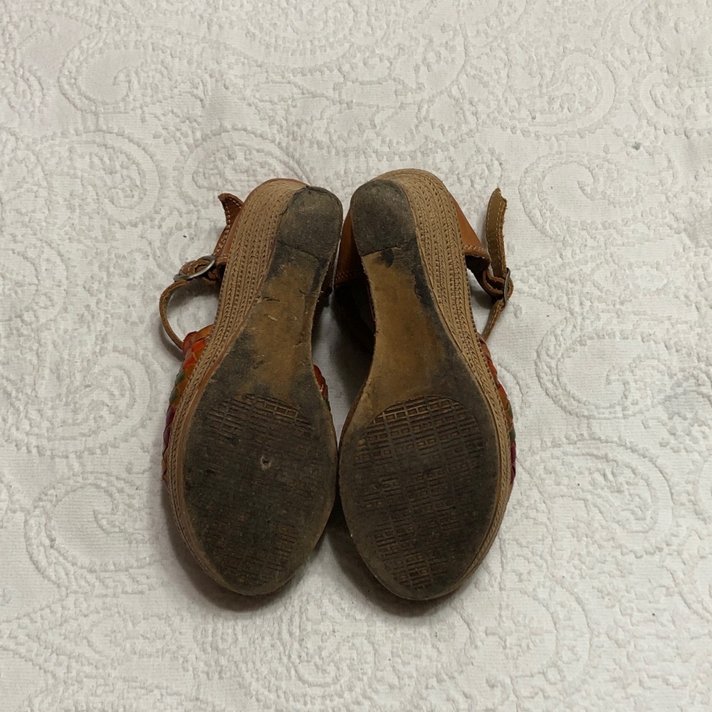 Huaraches Size 7 US/4 MEX Tan Woven Leather Platform Wedge Sandals - Picture 7 of 11